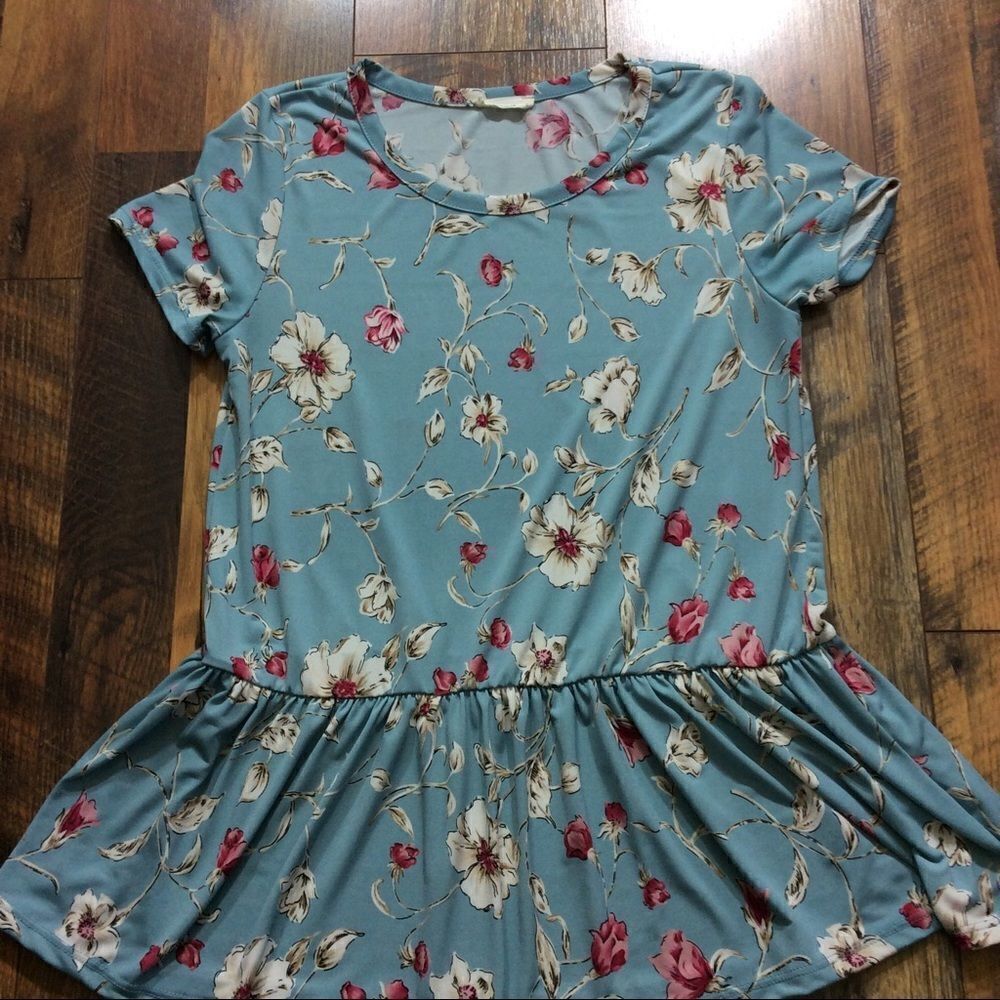 Les Amis Top Blue Floral Size Small Short Sl